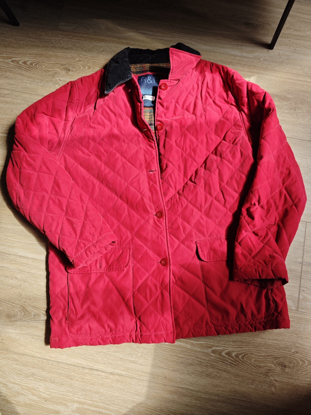 Vintage R&R Quilted Red Jacket with Black Corduroy Collar